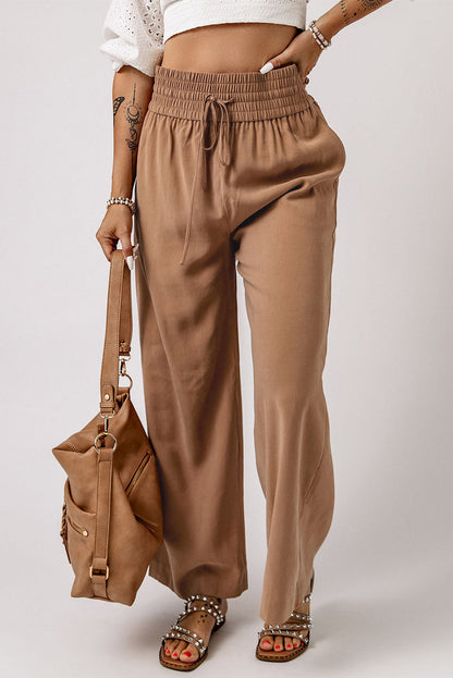 Drawstring Elastic Waist Casual Wide Leg Pants