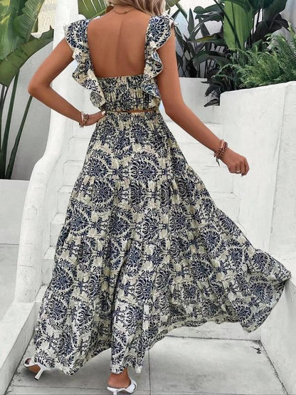Women's Ethnic Pattern Skirt Vintage Two-piece Set
