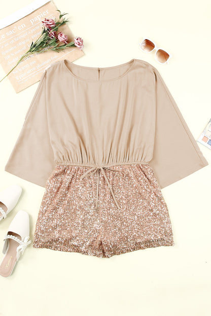 Sequin Drawstring High Waist Romper