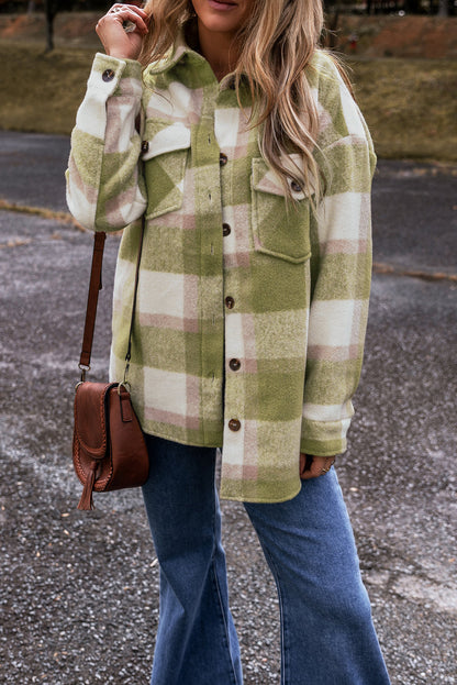 Plaid Buttoned Flap Baggy Shacket