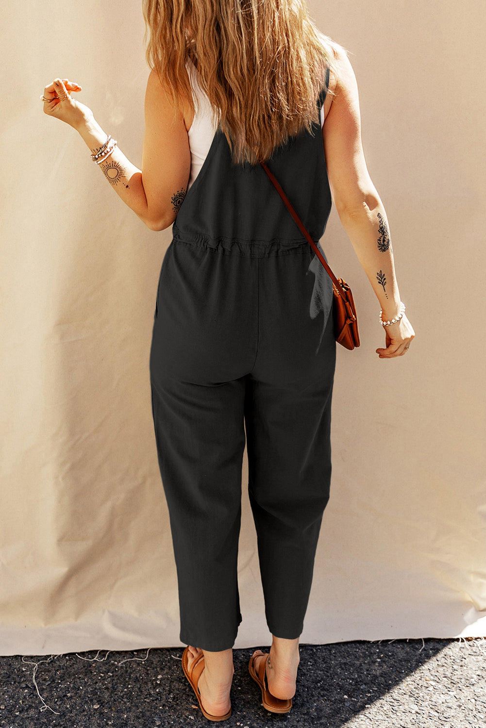 Drawstring Straps Cropped Overall