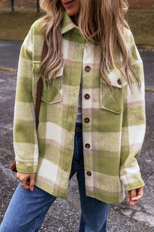 Plaid Buttoned Flap Baggy Shacket