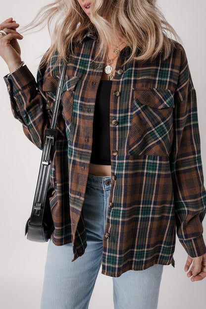 Plaid Chest Pockets Shirt Jacket