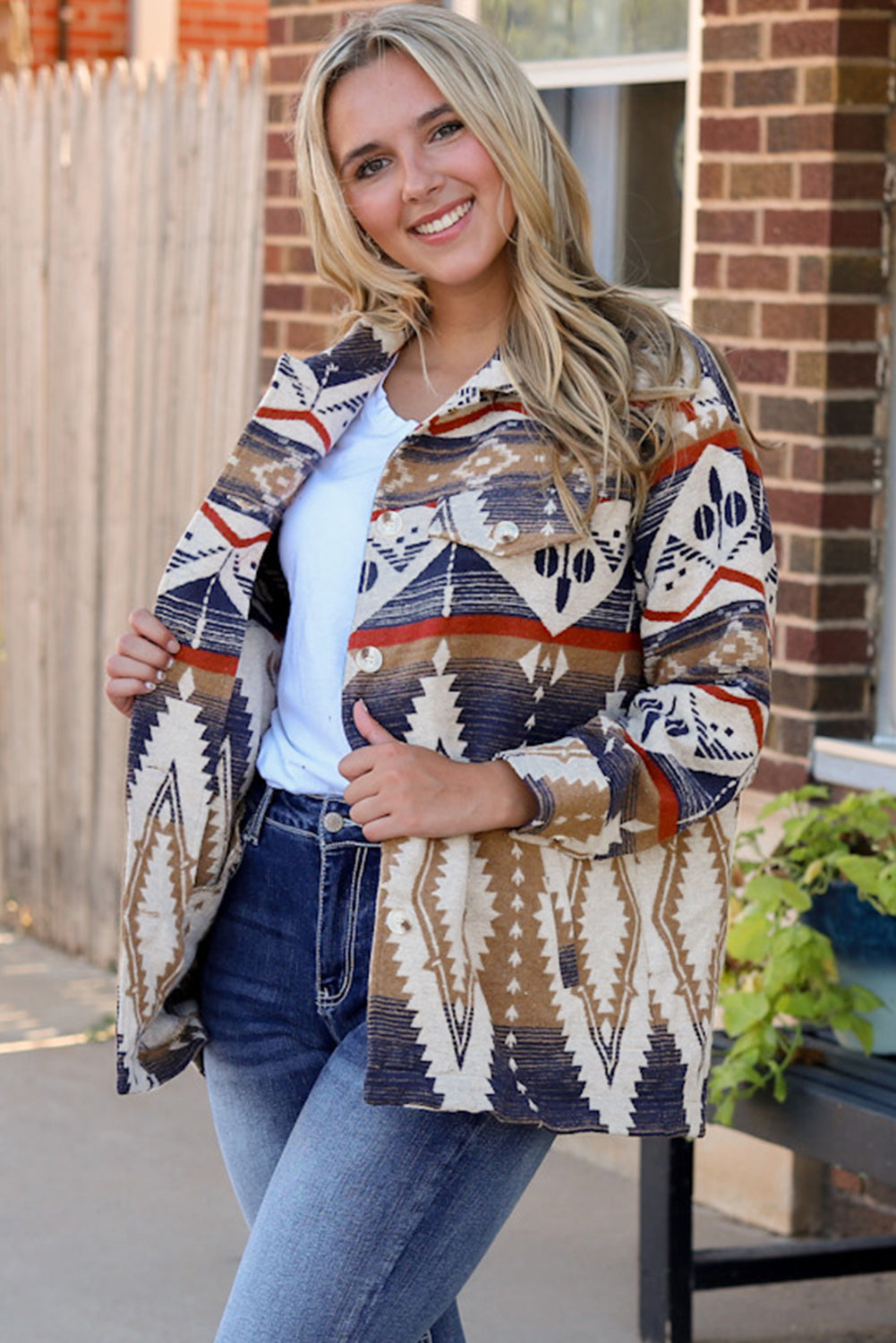 Aztec Button Oversized Jacket