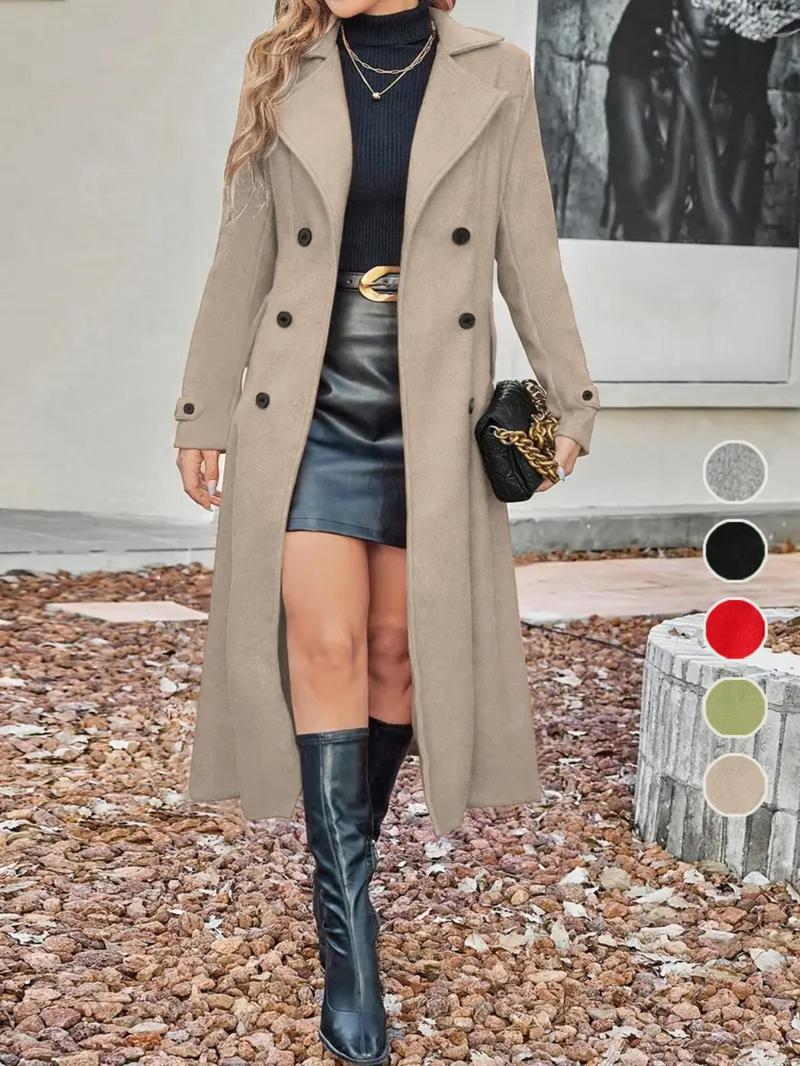 Elegant Solid Lapel Woolen Coat