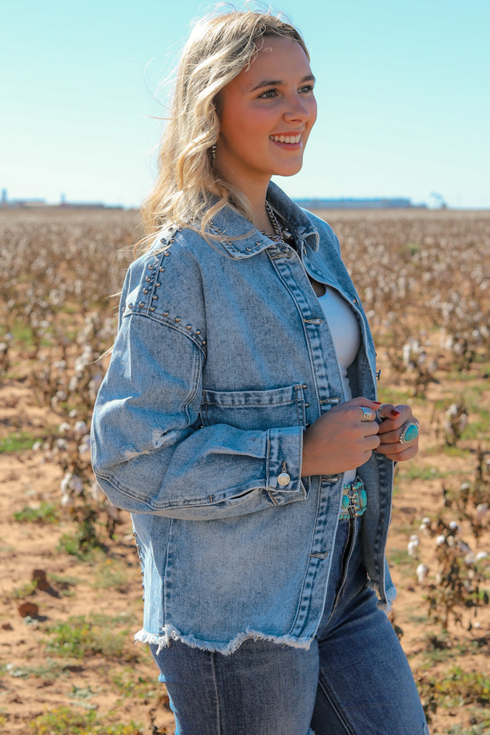 Studded Acid Wash Denim Jacket