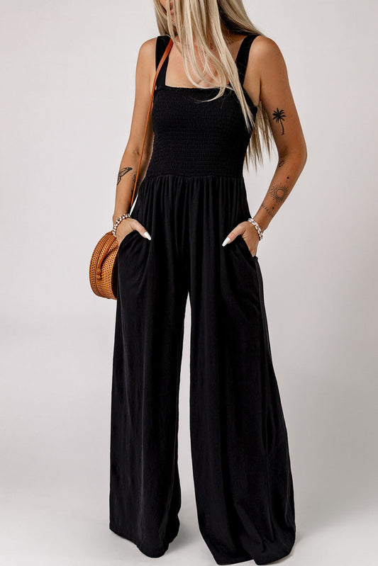 Smocked Sleeveless Wide Leg Jumpsuit