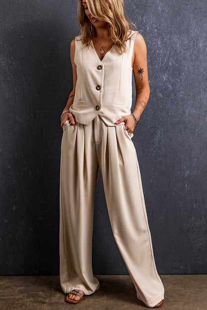 Elastic Waist Pleated Wide Leg Pants