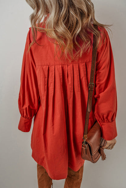 Bishop Sleeve Pleated Mini Shirt Dress