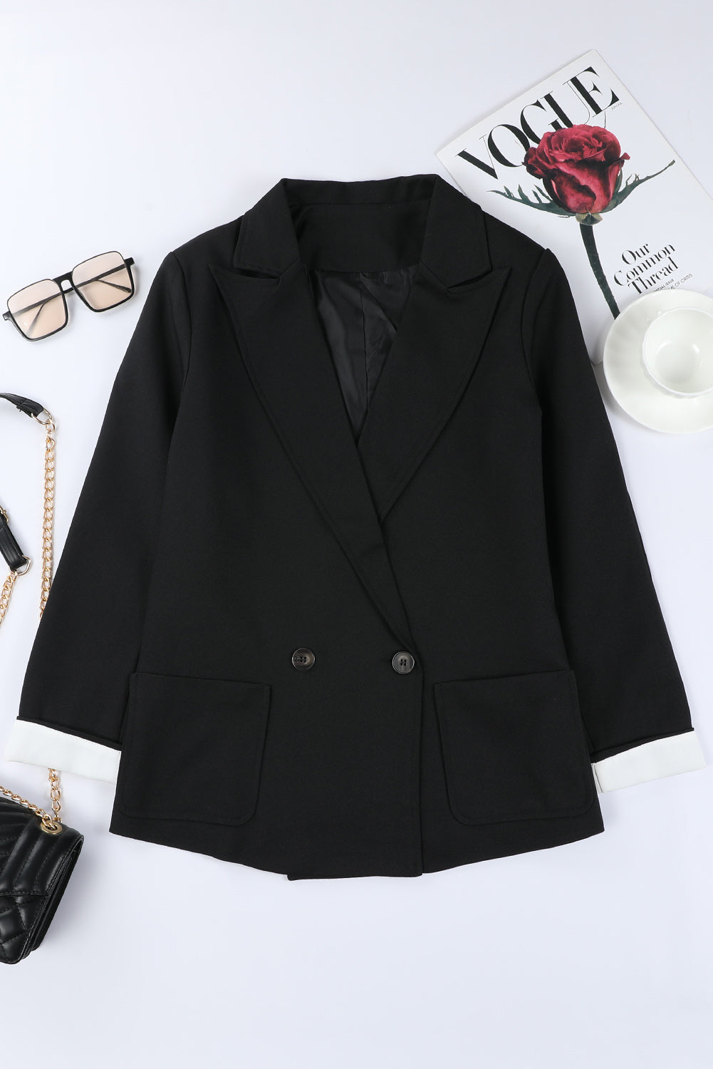 Buttoned Lapel Collar Blazer