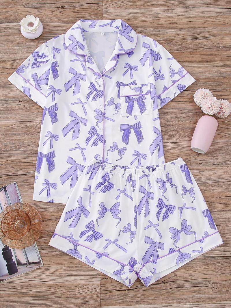 All Over Bow Decor Pajama Set