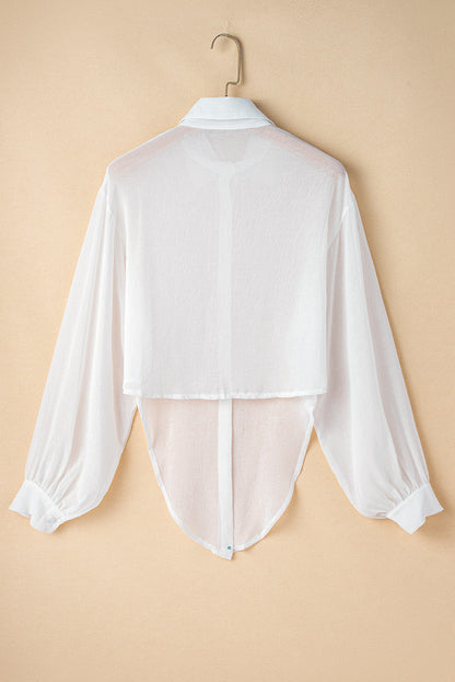 Knotted Front Loose Fit Sheer Shirt