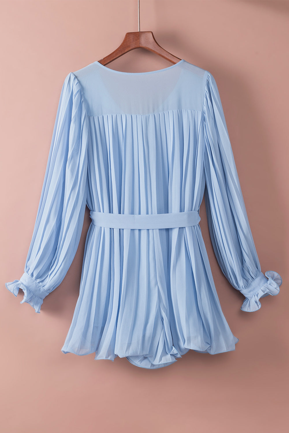 Pleated Ruffled Tie Waist Buttons Romper