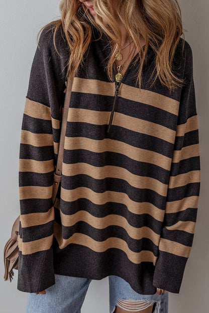 Collared Quarter Zipper Oversized Sweater