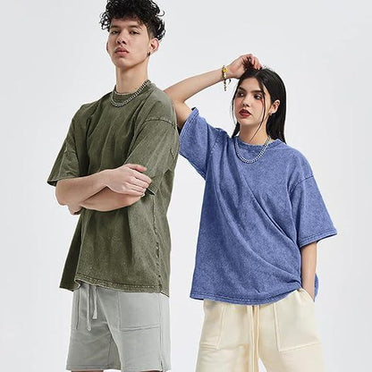 Oversized Women's Heavyweight Cotton T-Shirts Half Short Sleeves Casual Loose Streetwear Tee Tops