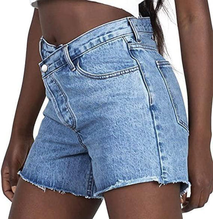 Genleck Women Crossover High Waisted Jeans  Shorts Stretchy Casual Shorts Boyfriend Summer Womenswear Bottom Lady Jeans Underwear