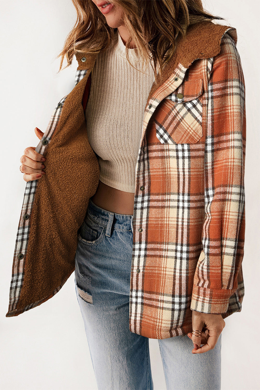 Plaid Lined Hooded Shacket