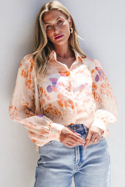 Floral Print Collared Balloon Shirt