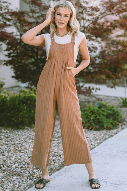 Striped Pleated Wide Leg Pocketed Jumpsuit