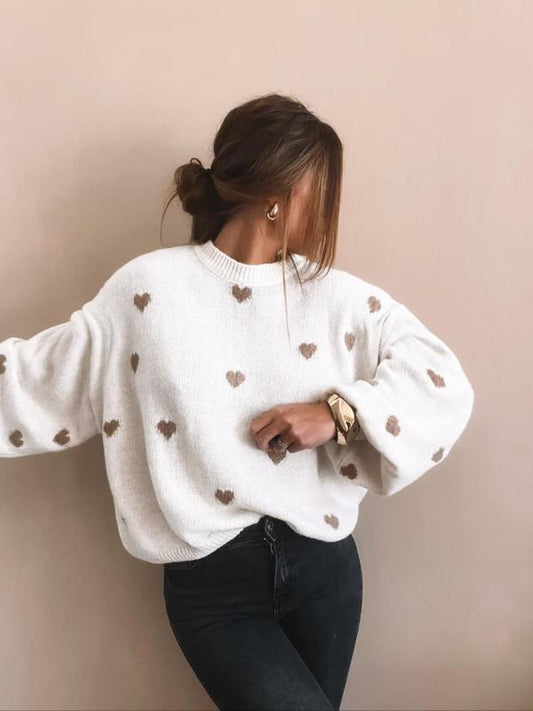 Heart Print Round Neck Sweater