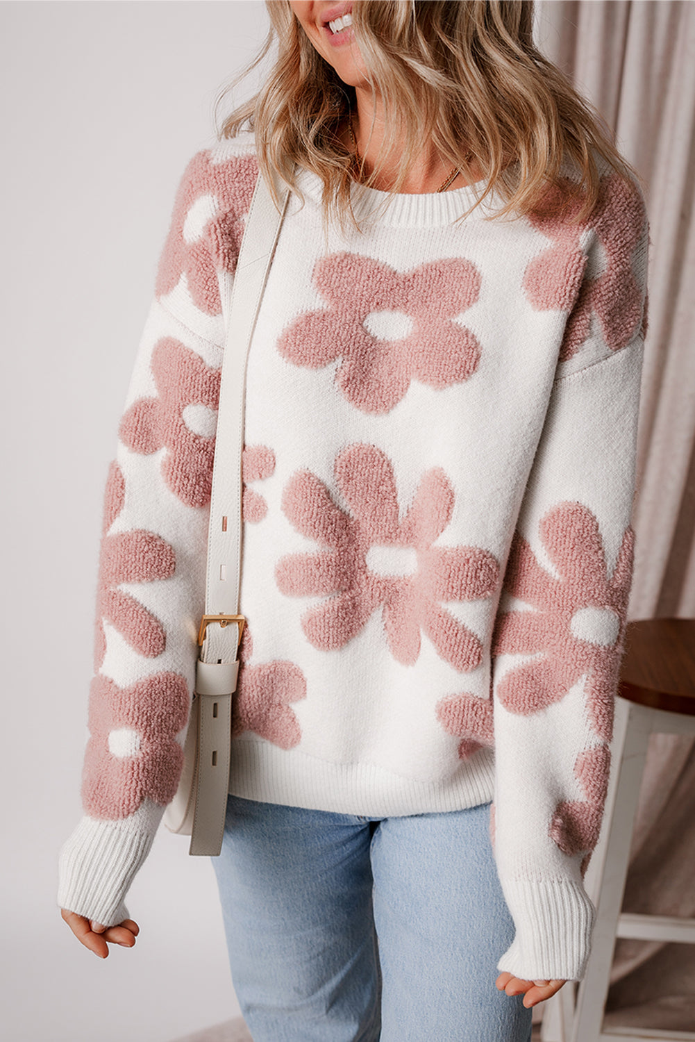 Textured Flower Loose Sweater