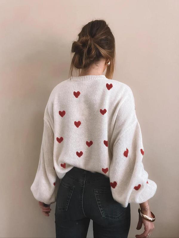 Heart Print Round Neck Sweater