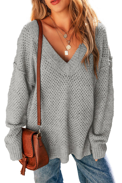 V Neck Drop Shoulder Sweater