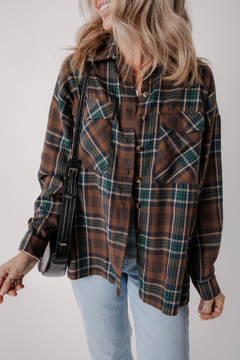 Plaid Chest Pockets Shirt Jacket