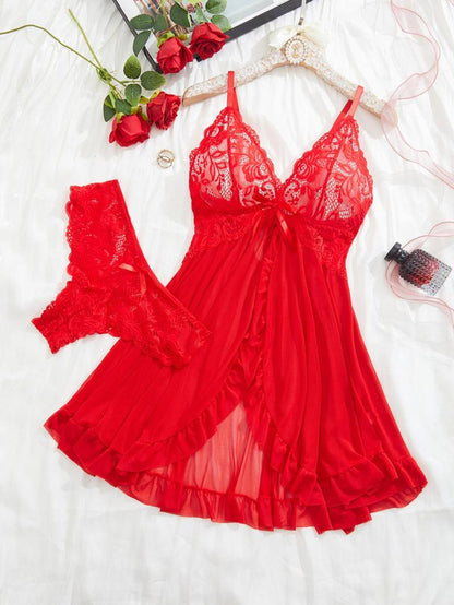 Lace Ruffle Trim Wrap Nightdress Set