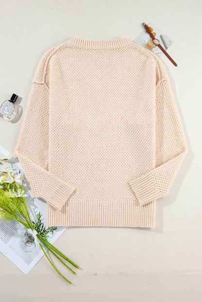 Loose Eyelet Drop Shoulder Sweater