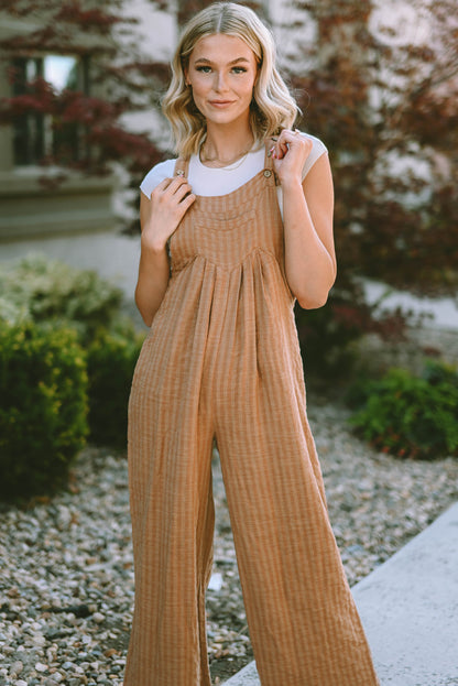 Striped Pleated Wide Leg Pocketed Jumpsuit