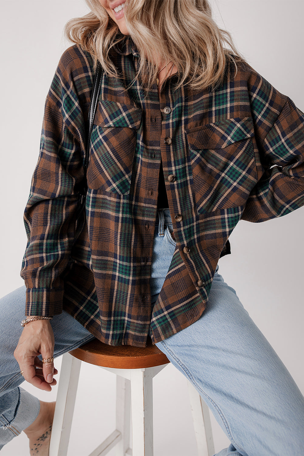 Plaid Chest Pockets Shirt Jacket