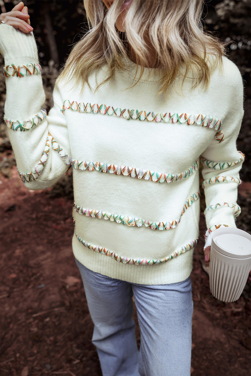 Crossed Stitch Drop Shoulder Sweater