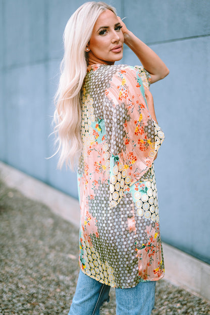 Floral Open Sheer Shimmer Kimono