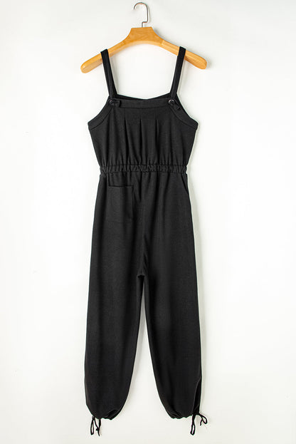 Straps Button Drawstring Jumpsuit