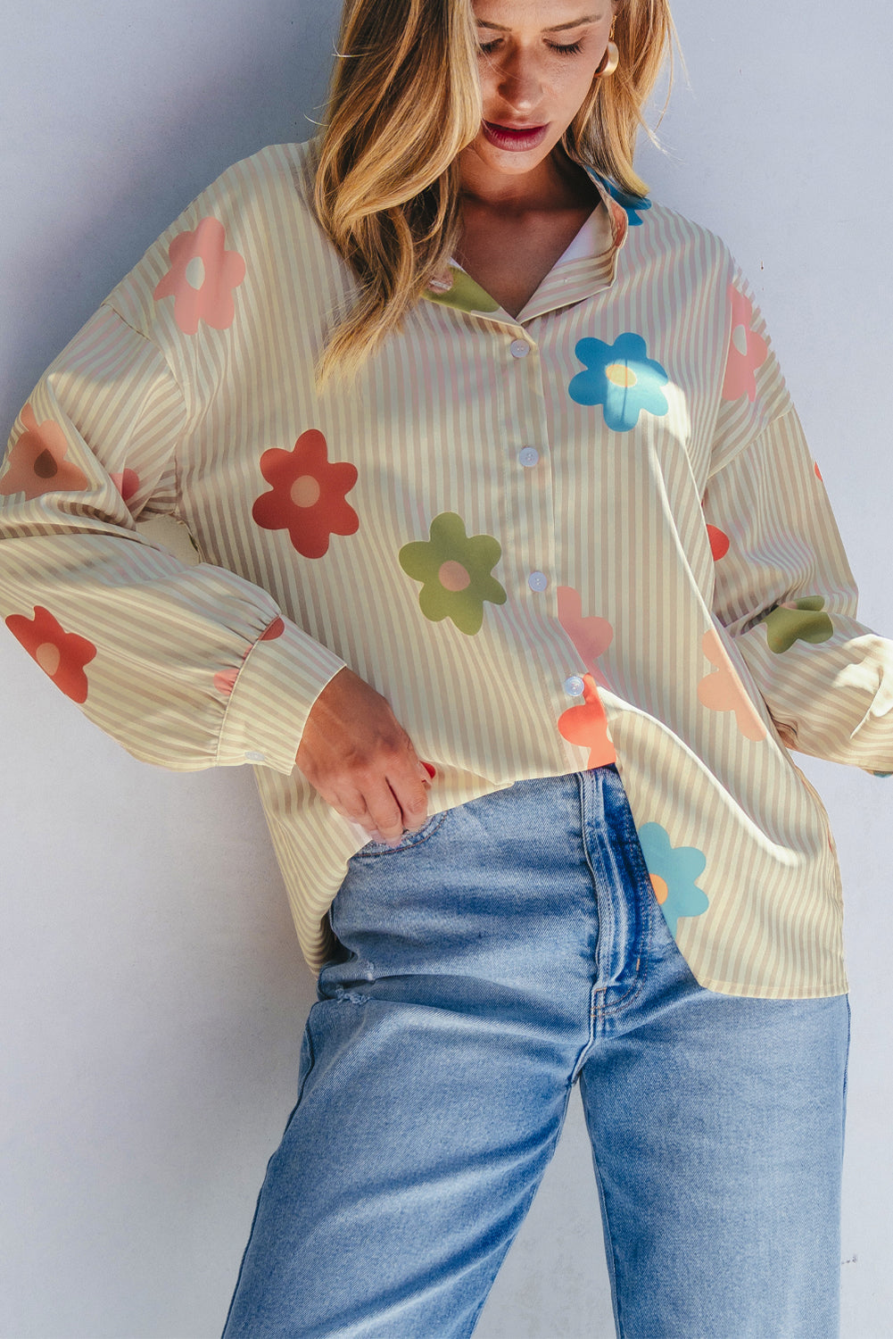 Flower Collared Loose Fit Shirt