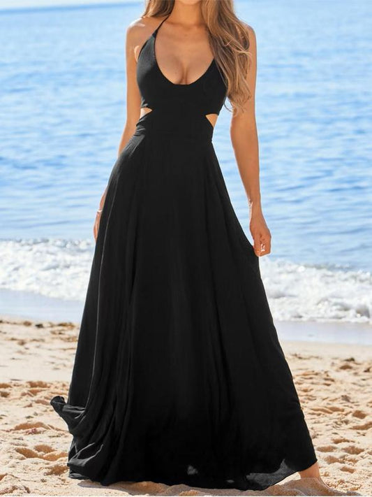Cut Out Backless Boho Halter Dresses