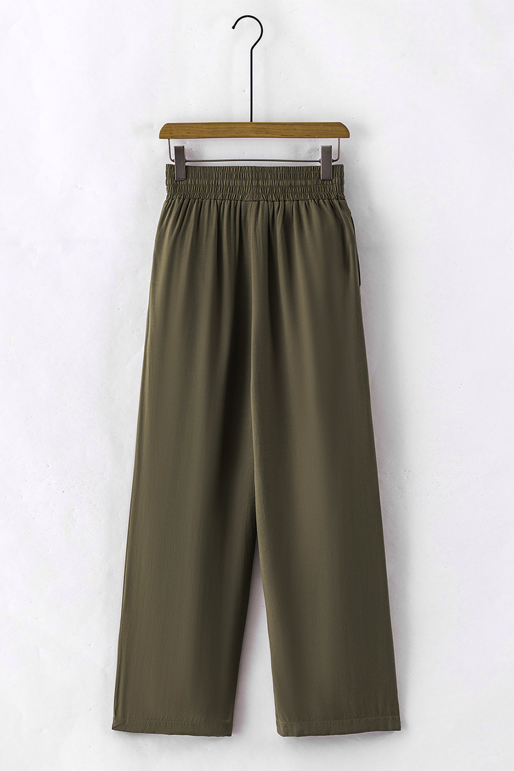 Brown Elastic Waist Casual Wide Leg Pants