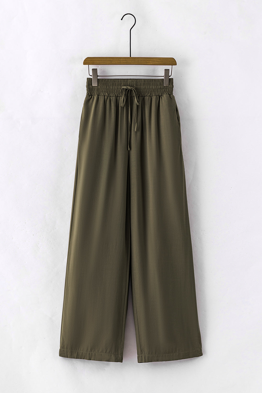 Brown Elastic Waist Casual Wide Leg Pants