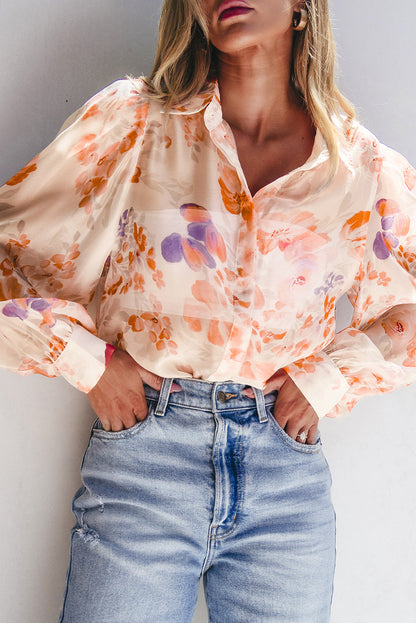 Floral Print Collared Balloon Shirt