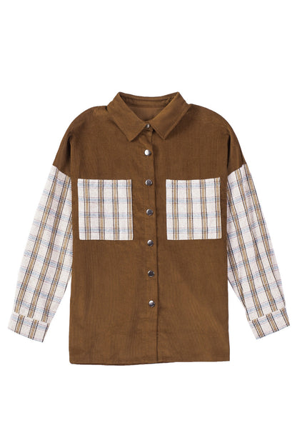 Plaid Patchwork Corduroy Shirt Jacket