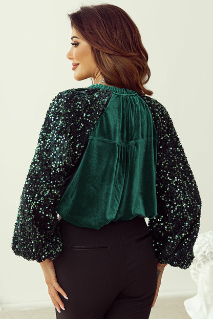 Sequin Patchwork Sleeve Velvet Top