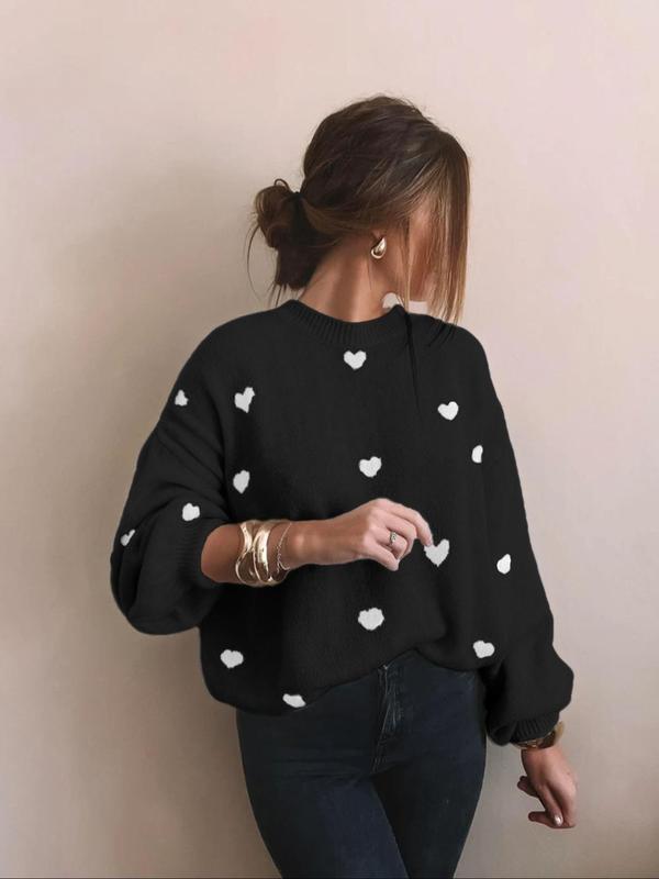 Heart Print Round Neck Sweater