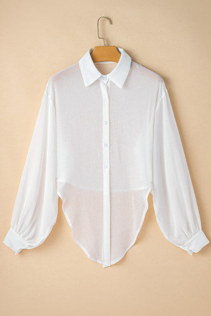 Knotted Front Loose Fit Sheer Shirt