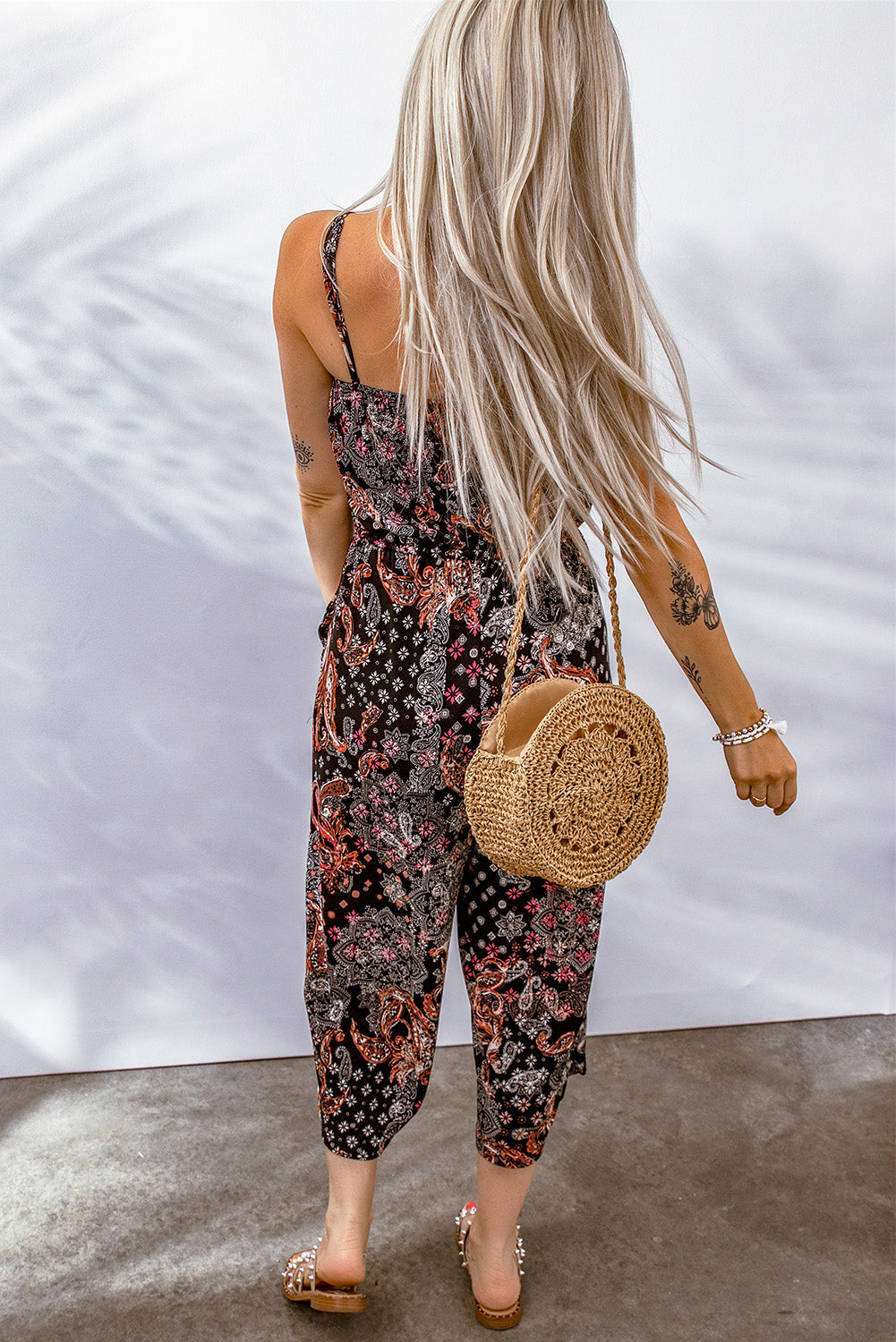 Mixed Paisley Cropped Jumpsuit