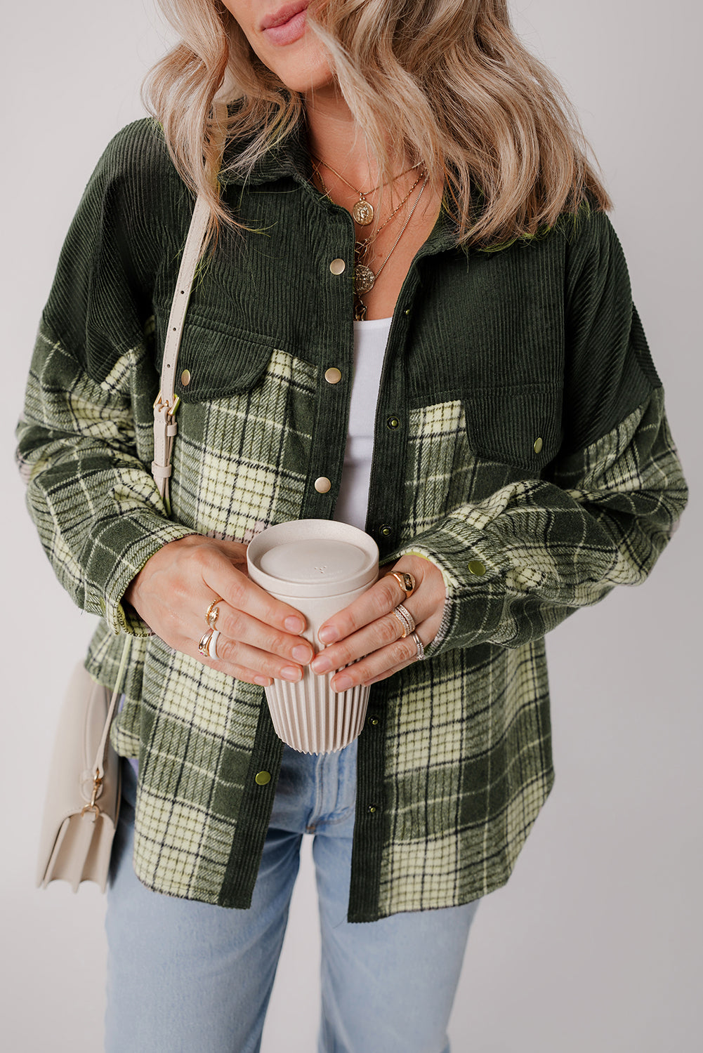 Snap Buttons Plaid Shacket