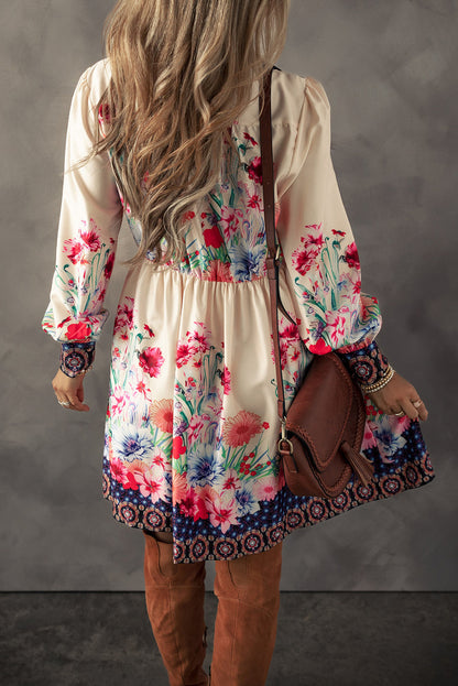 Floral High Waist Shirt Mini Dress