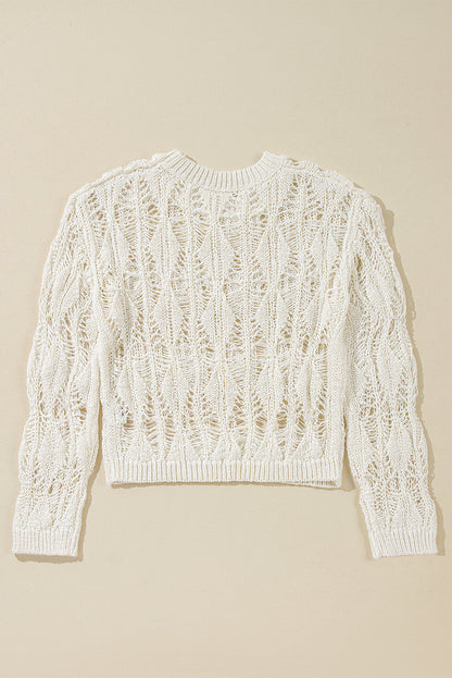 Cut Out Crochet Crew Neck Loose Fit Sweater