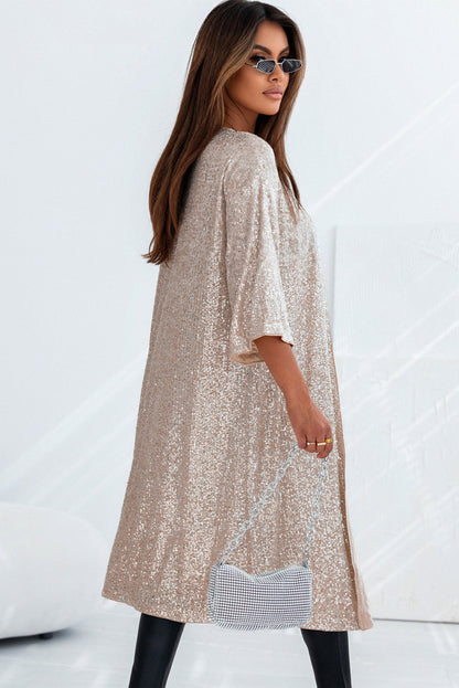 Sequin 3/4 Sleeve Duster Kimono