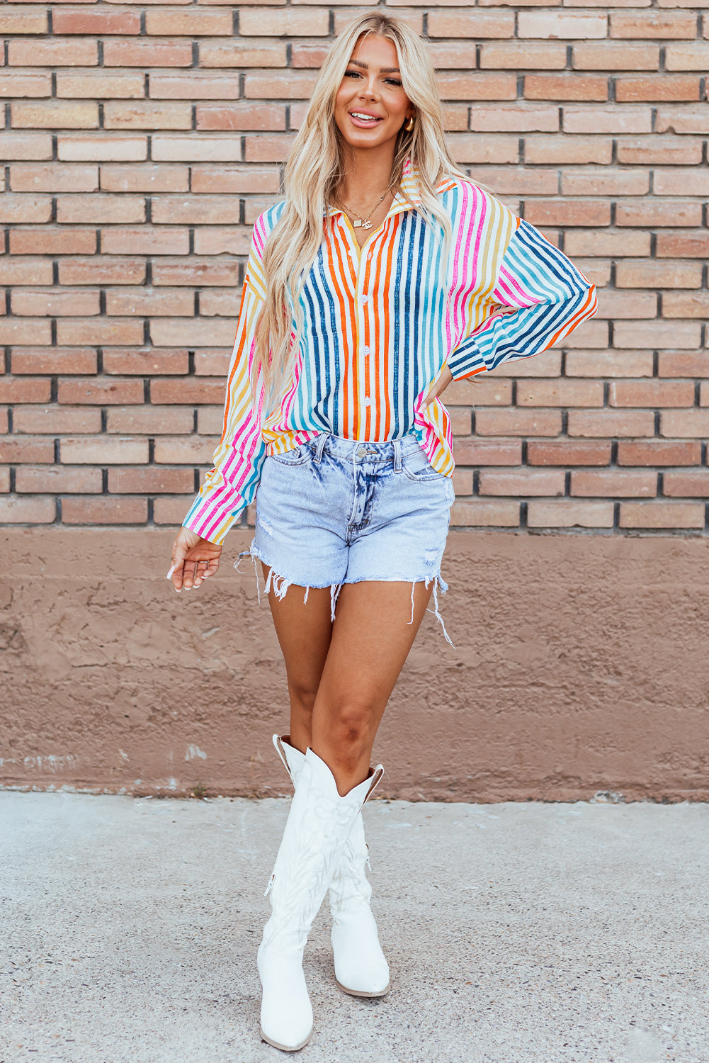 Multicolor Drop Shoulder Loose Shirt